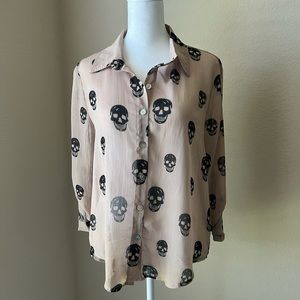 Loving Doll Skull Button Down Sheer Top